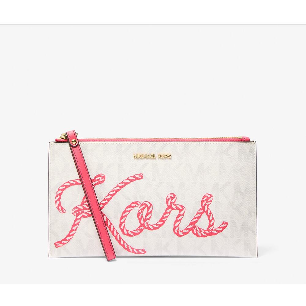 NWT Michael Kors Jet Set Large Zip Clutch Wristlet in Geranium Multi XL SOLD OUT